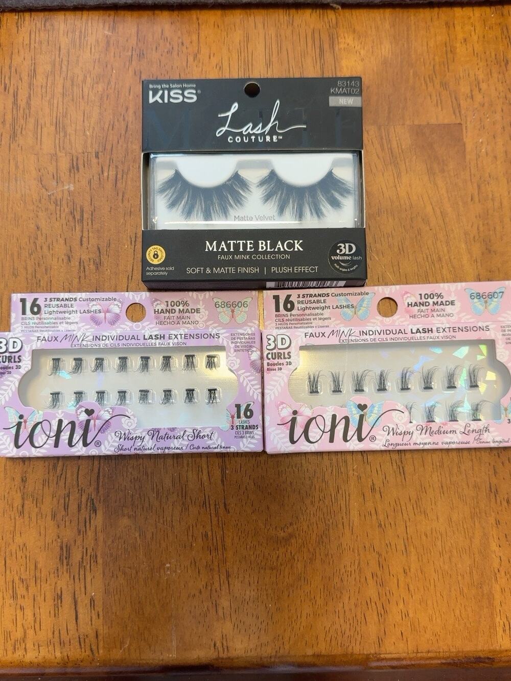 KISS Ioni False Eyelashes Lot 3 Faux Mink 3D Individual Lash Extensions New